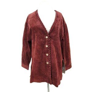 New Apart Impressions Burgundy Leather Jacket Womens Large Button Front Wine